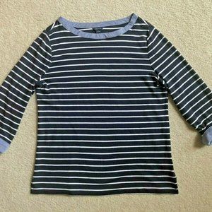 Nautica Women's Long Sleeve Shirt Large Navy Blue White Stripes Cuffed